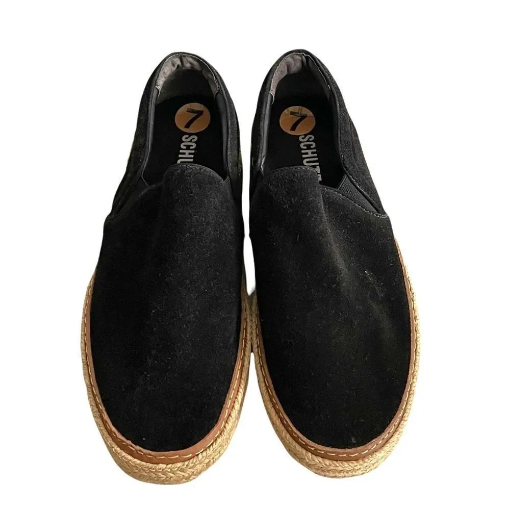 SCHUTZ Suede Slip On Suede Flat Espadrilles Black 38